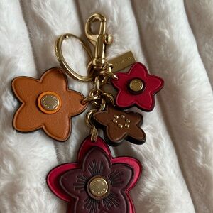Coach Floral Keychain/Bag Charm with Gold, Orange and pink Accents